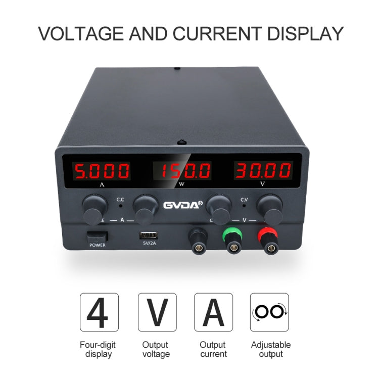GVDA SPS-H3010 30V-10A Adjustable Voltage Regulator, Specification:EU Plug(Black)