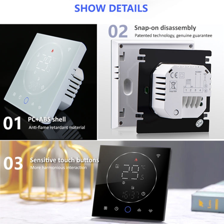 BHT-008GBL 95-240V AC 16A Smart Home Electric Heating LED Thermostat Without WiFi(White)