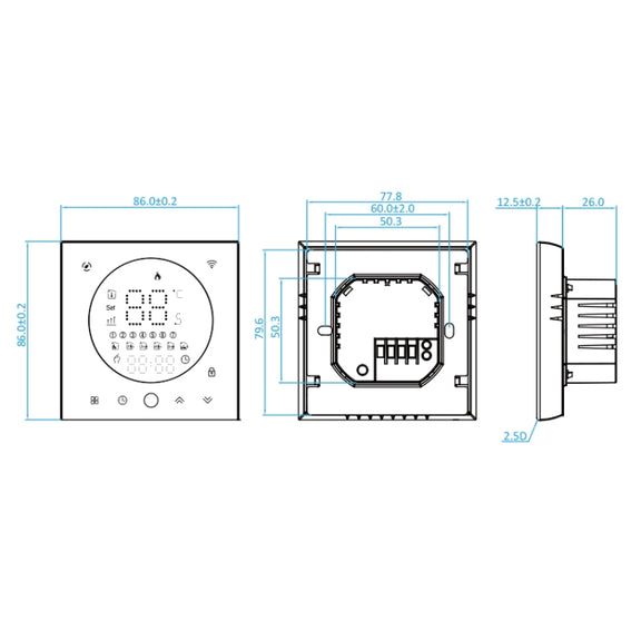 BHT-008GCL 95-240V AC 5A Smart Home Boiler Heating LED Thermostat Without WiFi(Black)