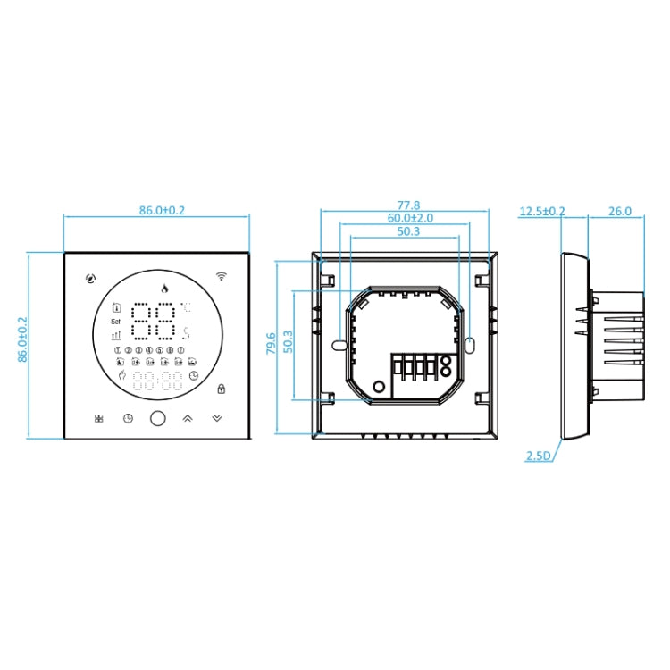 BHT-008GCL 95-240V AC 5A Smart Home Boiler Heating LED Thermostat Without WiFi(Black)
