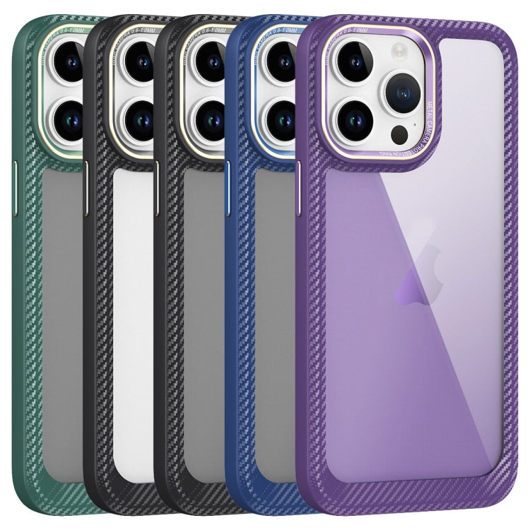 For iPhone 13 Carbon Fiber Transparent Back Panel Phone Case(Blue)