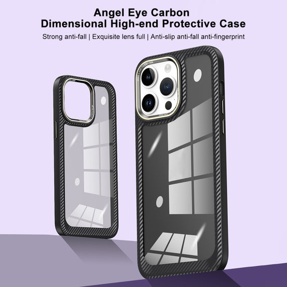 For iPhone 13 Carbon Fiber Transparent Back Panel Phone Case(Blue)
