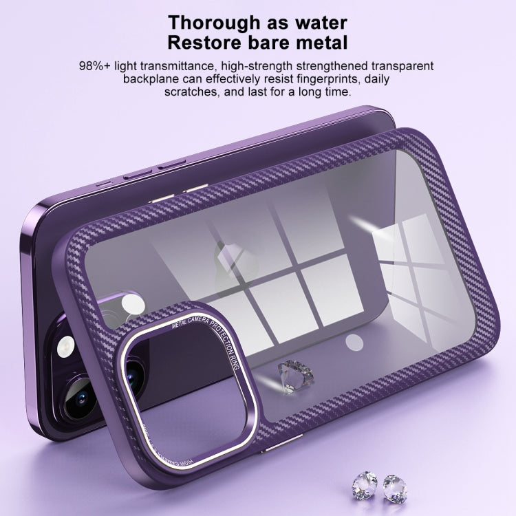 For iPhone 12 Pro Max Carbon Fiber Transparent Back Panel Phone Case(Black + Transparent Black)