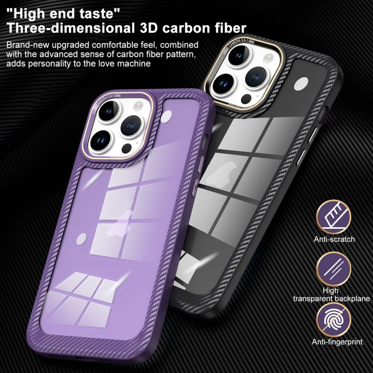 For iPhone 12 Pro Max Carbon Fiber Transparent Back Panel Phone Case(Black + Transparent Black)