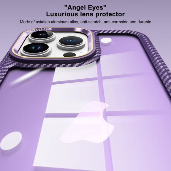 For iPhone 12 Pro Max Carbon Fiber Transparent Back Panel Phone Case(Black + Transparent Black)