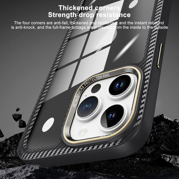 For iPhone 12 Pro Carbon Fiber Transparent Back Panel Phone Case(Black + Transparent)