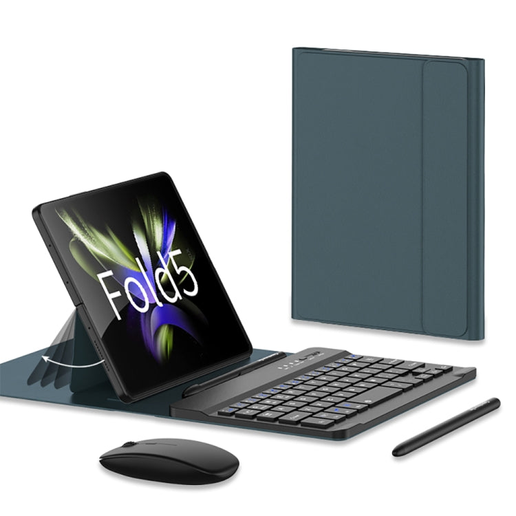 For Samsung Galaxy Z Fold5 GKK Gear Adjustment Bluetooth Keyboard Leather Case with Pen + Keyboard + Mouse + Case(Green)