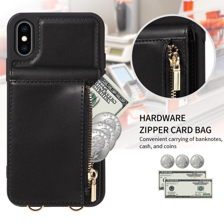 For iPhone XS Max Crossbody Lanyard Zipper Wallet Leather Phone Case(Black)