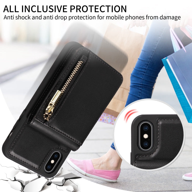 For iPhone XS Max Crossbody Lanyard Zipper Wallet Leather Phone Case(Black)