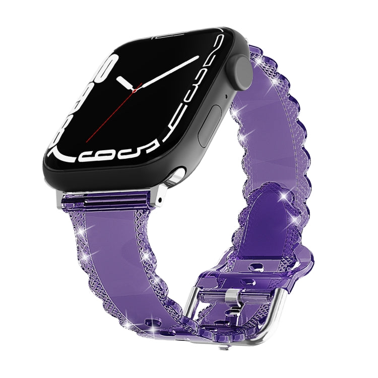 For Apple Watch 2 38mm Diamond Texture Lace Clear TPU Watch Band(Purple)