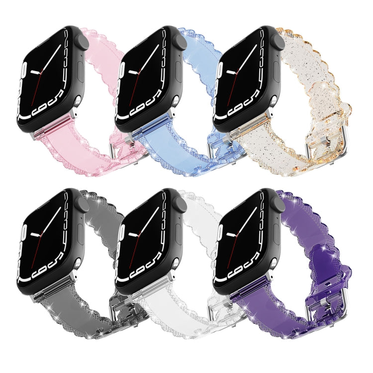 For Apple Watch SE 44mm Diamond Texture Lace Clear TPU Watch Band(Gold)