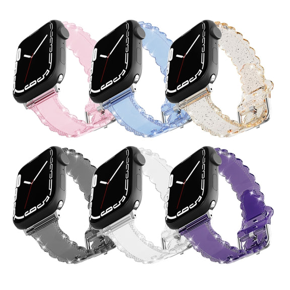 For Apple Watch SE 44mm Diamond Texture Lace Clear TPU Watch Band(Gold)