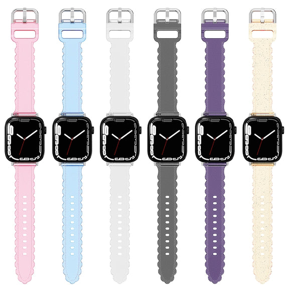 For Apple Watch 2 38mm Diamond Texture Lace Clear TPU Watch Band(Purple)