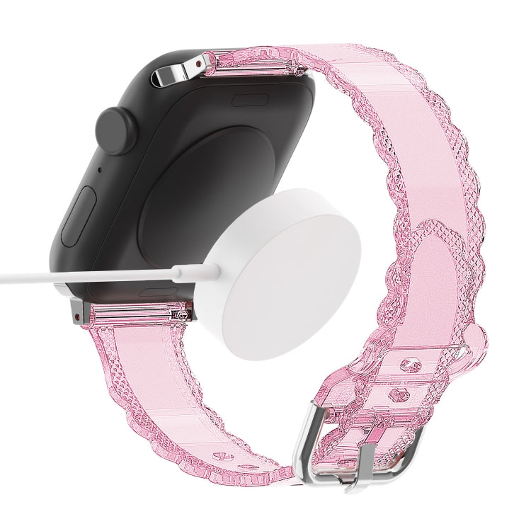 For Apple Watch 2 38mm Diamond Texture Lace Clear TPU Watch Band(Purple)