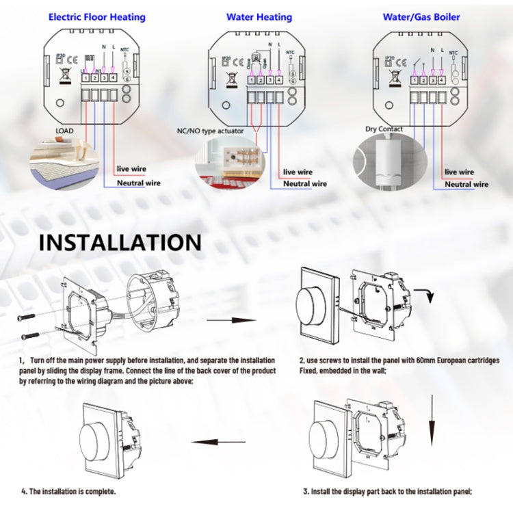 BHT-7000-GCLZB 240V AC 3A Smart Knob Thermostat Dry Junction Controller with Zigbee(Gold)