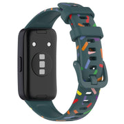 For Huawei Band 8 Sports Rainbow Dots Silicone Watch Band(Dark Green)
