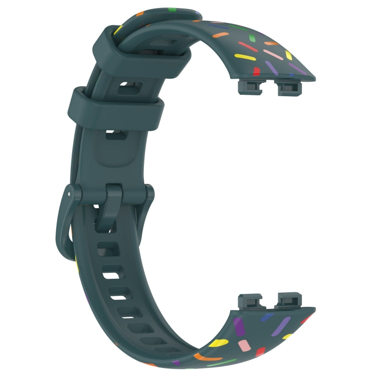 For Huawei Band 8 Sports Rainbow Dots Silicone Watch Band(Dark Green)