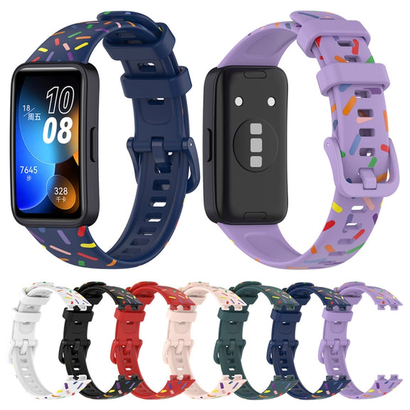 For Huawei Band 8 Sports Rainbow Dots Silicone Watch Band(Dark Green)