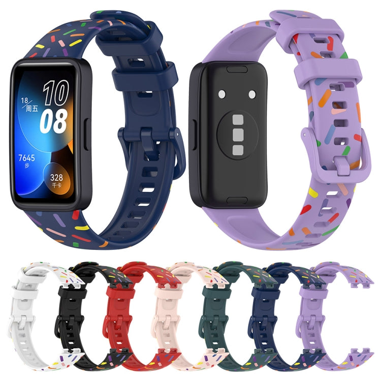 For Huawei Band 8 Sports Rainbow Dots Silicone Watch Band(Dark Green)
