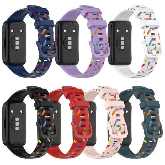 For Huawei Band 8 Sports Rainbow Dots Silicone Watch Band(Dark Green)