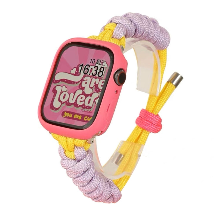 For Apple Watch 7 41mm Twist Knotted Nylon Watch Band(Purple Yellow)