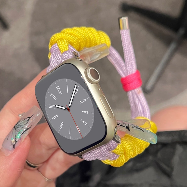For Apple Watch 7 41mm Twist Knotted Nylon Watch Band(Yellow Purple)
