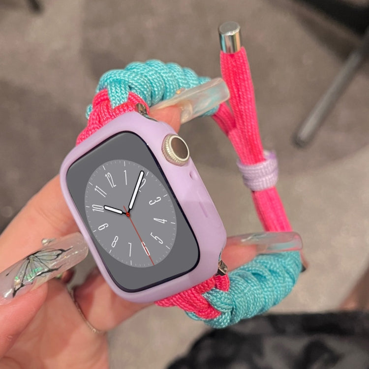 For Apple Watch 7 45mm Twist Knotted Nylon Watch Band(Mint Green Rose Red)