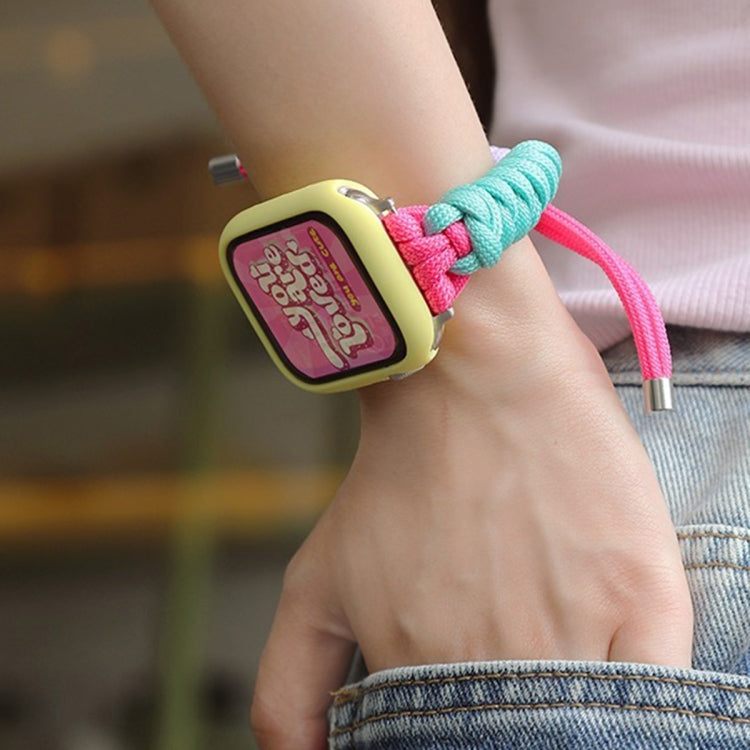 For Apple Watch 8 41mm Twist Knotted Nylon Watch Band(Rose Red Mint Green)