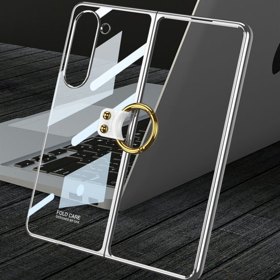 For Samsung Galaxy Z Fold5 GKK Electroplating Phone Case with Ring(Transparent)