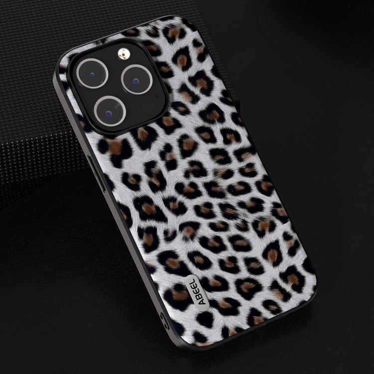 For iPhone 15 Pro Max ABEEL Black Edge Leopard Phone Case(Silver Leopard)