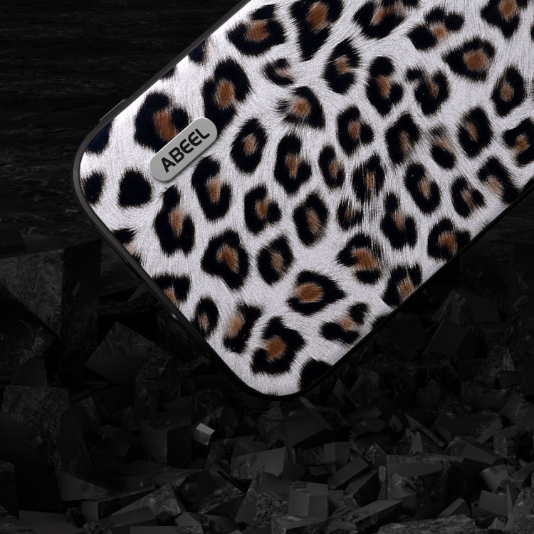 For iPhone 15 Pro Max ABEEL Black Edge Leopard Phone Case(Silver Leopard)