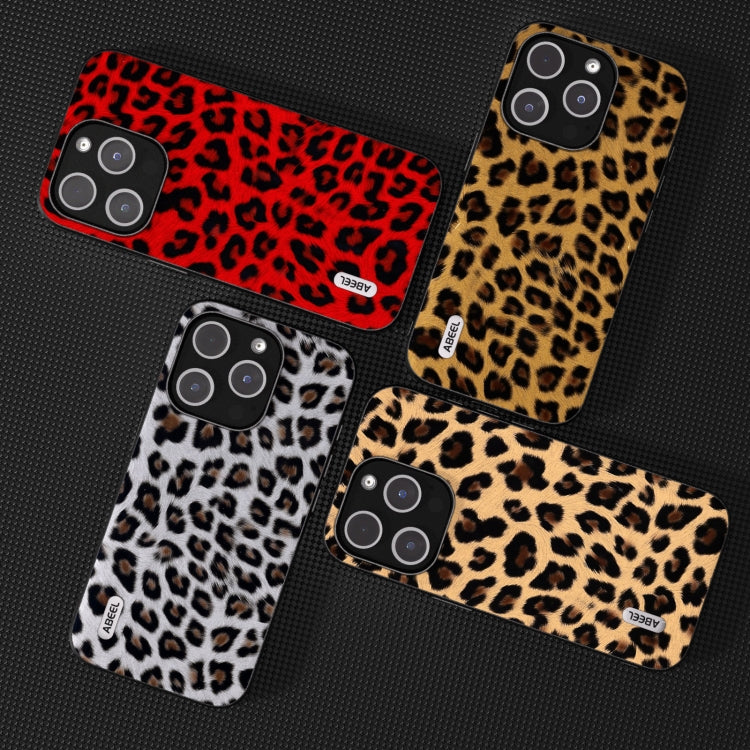 For iPhone 15 Pro Max ABEEL Black Edge Leopard Phone Case(Silver Leopard)