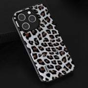 For iPhone 14 Pro Max ABEEL Black Edge Leopard Phone Case(Silver Leopard)