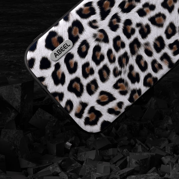 For iPhone 14 Pro Max ABEEL Black Edge Leopard Phone Case(Silver Leopard)