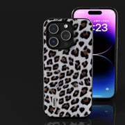 For iPhone 14 Pro Max ABEEL Black Edge Leopard Phone Case(Silver Leopard)