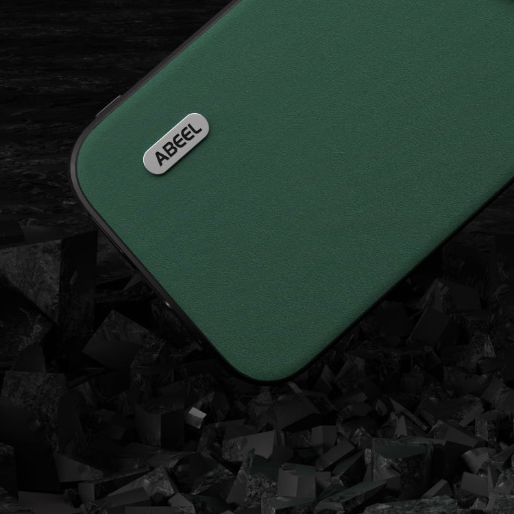 For iPhone 15 Plus ABEEL Genuine Leather Silky Soft Black Edge Phone Case(Green)