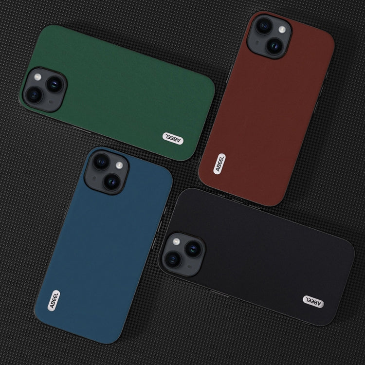 For iPhone 15 Plus ABEEL Genuine Leather Silky Soft Black Edge Phone Case(Green)