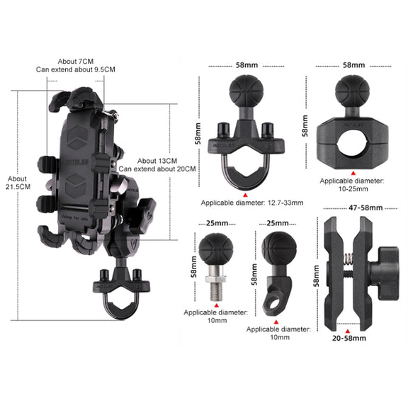 MOTOSLG Crab Motorcycle Phone Clamp Bracket U-Type Headbar Mount with Anti-theft Lock(Black)