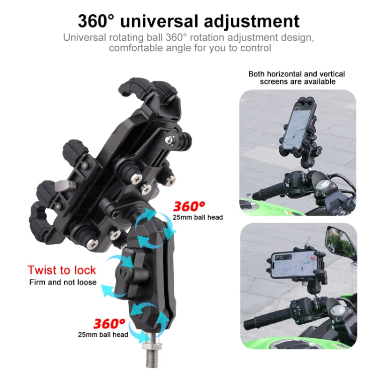 MOTOSLG Crab Motorcycle Phone Clamp Bracket U-Type Headbar Mount with Anti-theft Lock(Black)