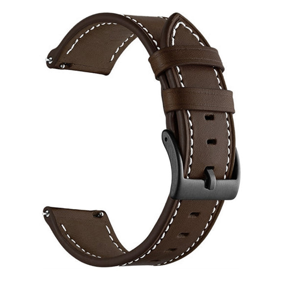 For Garmin Venu / SQ / SQ2 / Venu 2 Plus Stitching Black Buckle Genuine Leather Watch Band(Coffee)