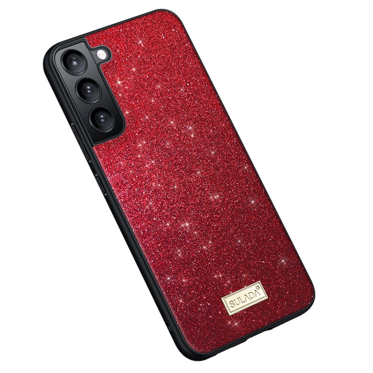 For Samsung Galaxy S23 5G SULADA Glittery TPU Hybrid Handmade Leather Phone Case(Red)