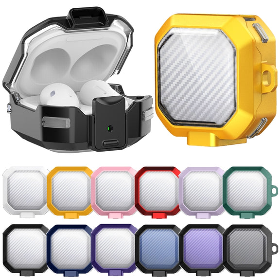 For Samsung Buds Live / Buds2 / Pro / 2Pro TPU + PC Transparent Carbon Fiber Wireless Earphones Protective Case With Switch(White)