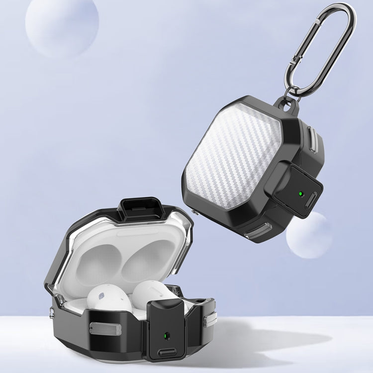 For Samsung Buds Live / Buds2 / Pro / 2Pro TPU + PC Transparent Carbon Fiber Wireless Earphones Protective Case With Switch(White)