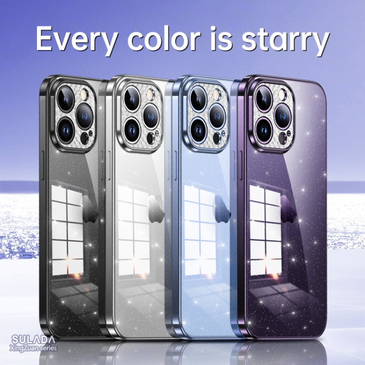 For iPhone 14 SULADA Electroplated Transparent Glittery TPU Phone Case(Blue)