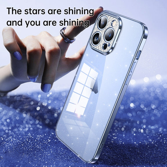 For iPhone 13 SULADA Electroplated Transparent Glittery TPU Phone Case(Black)