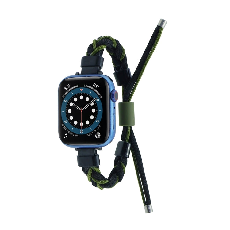 Silicone Bean Braided Cord Nylon Watch Band For Apple Watch 9 45mm(Black Green)