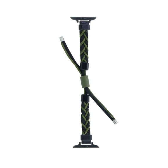 Silicone Bean Braided Cord Nylon Watch Band For Apple Watch 9 45mm(Black Green)