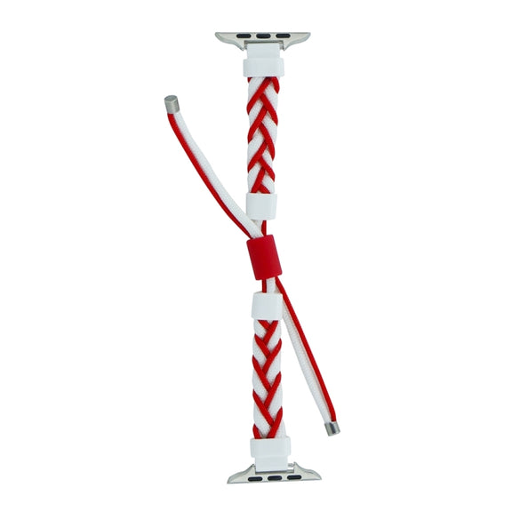 Silicone Bean Braided Cord Nylon Watch Band For Apple Watch 9 41mm(White Red)