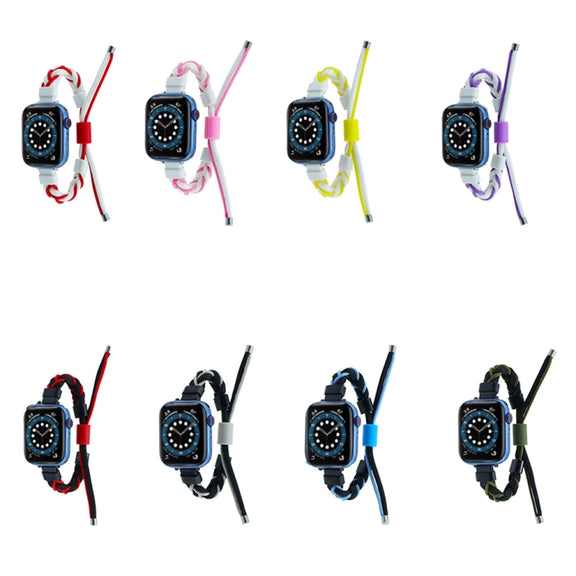 Silicone Bean Braided Cord Nylon Watch Band For Apple Watch 9 41mm(White Red)