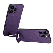 For iPhone 14 Pro Max SULADA Folding Holder Lambskin Texture MagSafe Phone Case(Purple)